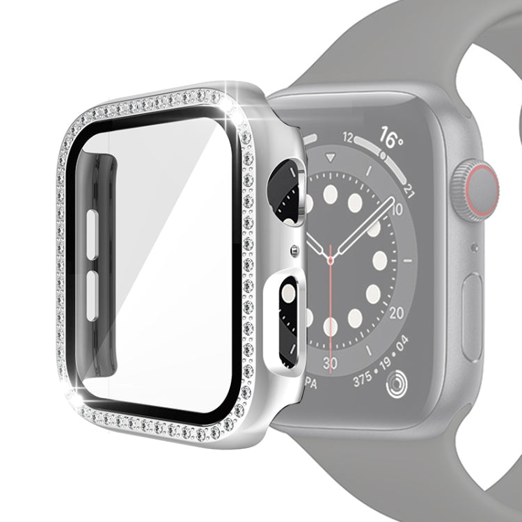 電鍍PC單排鑽石保護殼附鋼化玻璃膜，適用於Apple Watch Series，適用於Apple Watch Series 6 / 5 / 4 / Watch SE 40mm，適用於Apple Watch Series 6 / 5 / 4 / Watch SE 44mm