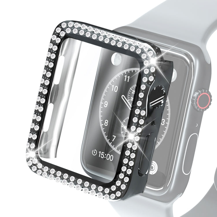 電鍍PC雙排鑽石保護殼附鋼化玻璃膜，適用於Apple Watch Series，適用於Apple Watch Series 6 / 5 / 4 / Watch SE 40mm，適用於Apple Watch Series 6 / 5 / 4 / Watch SE 44mm