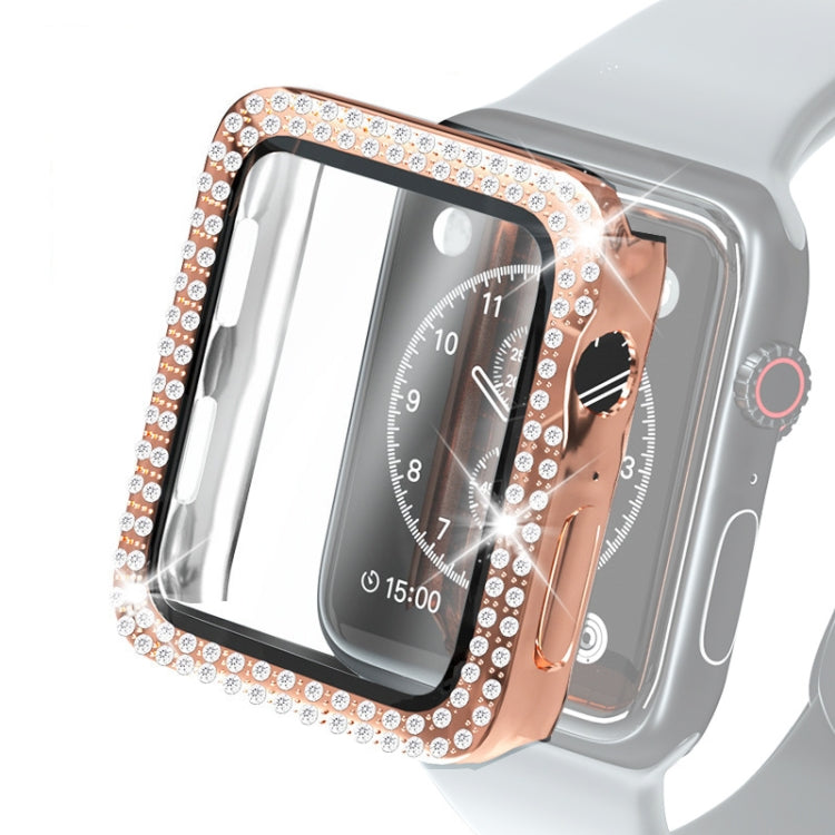電鍍PC雙排鑽石保護殼附鋼化玻璃膜，適用於Apple Watch Series，適用於Apple Watch Series 6 / 5 / 4 / Watch SE 40mm，適用於Apple Watch Series 6 / 5 / 4 / Watch SE 44mm