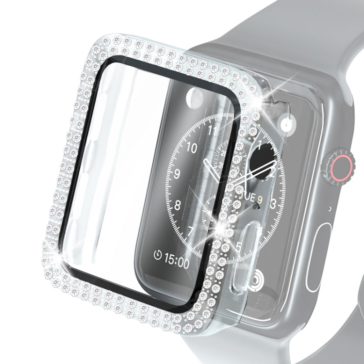 電鍍PC雙排鑽石保護殼附鋼化玻璃膜，適用於Apple Watch Series，適用於Apple Watch Series 6 / 5 / 4 / Watch SE 40mm，適用於Apple Watch Series 6 / 5 / 4 / Watch SE 44mm