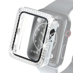 電鍍PC雙排鑽石保護殼附鋼化玻璃膜，適用於Apple Watch Series，適用於Apple Watch Series 6 / 5 / 4 / Watch SE 40mm，適用於Apple Watch Series 6 / 5 / 4 / Watch SE 44mm