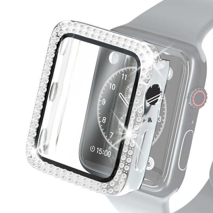 電鍍PC雙排鑽石保護殼附鋼化玻璃膜，適用於Apple Watch Series，適用於Apple Watch Series 6 / 5 / 4 / Watch SE 40mm，適用於Apple Watch Series 6 / 5 / 4 / Watch SE 44mm