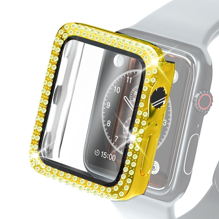 電鍍PC雙排鑽石保護殼附鋼化玻璃膜，適用於Apple Watch Series，適用於Apple Watch Series 6 / 5 / 4 / Watch SE 40mm，適用於Apple Watch Series 6 / 5 / 4 / Watch SE 44mm