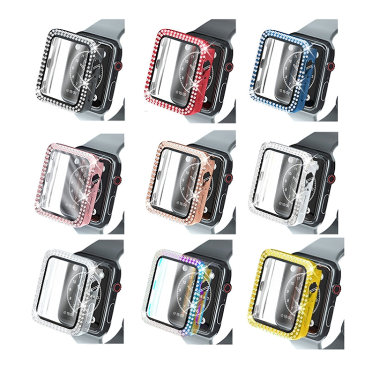 電鍍PC雙排鑽石保護殼附鋼化玻璃膜，適用於Apple Watch Series，適用於Apple Watch Series 6 / 5 / 4 / Watch SE 40mm，適用於Apple Watch Series 6 / 5 / 4 / Watch SE 44mm