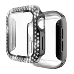 電鍍PC雙排鑽石保護殼附鋼化玻璃膜，適用於Apple Watch Series，適用於Apple Watch Series 6 / 5 / 4 / Watch SE 40mm，適用於Apple Watch Series 6 / 5 / 4 / Watch SE 44mm