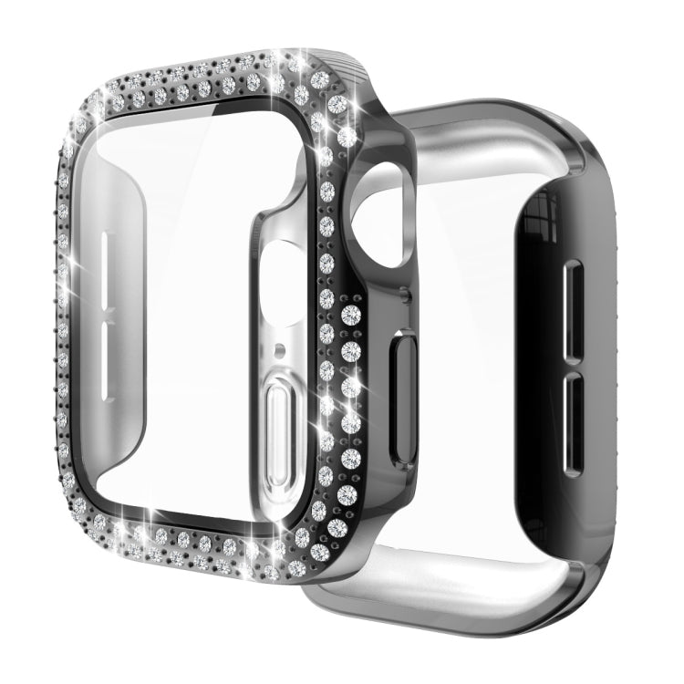 電鍍PC雙排鑽石保護殼附鋼化玻璃膜，適用於Apple Watch Series，適用於Apple Watch Series 6 / 5 / 4 / Watch SE 40mm，適用於Apple Watch Series 6 / 5 / 4 / Watch SE 44mm