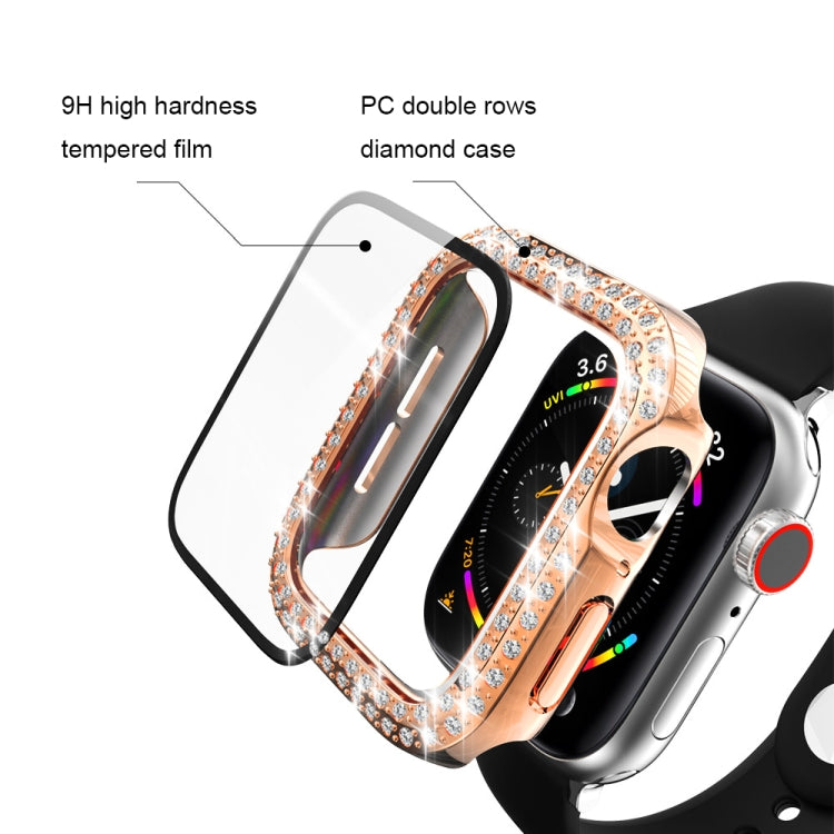 電鍍PC雙排鑽石保護殼附鋼化玻璃膜，適用於Apple Watch Series，適用於Apple Watch Series 6 / 5 / 4 / Watch SE 40mm，適用於Apple Watch Series 6 / 5 / 4 / Watch SE 44mm