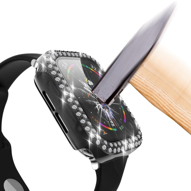 電鍍PC雙排鑽石保護殼附鋼化玻璃膜，適用於Apple Watch Series，適用於Apple Watch Series 6 / 5 / 4 / Watch SE 40mm，適用於Apple Watch Series 6 / 5 / 4 / Watch SE 44mm