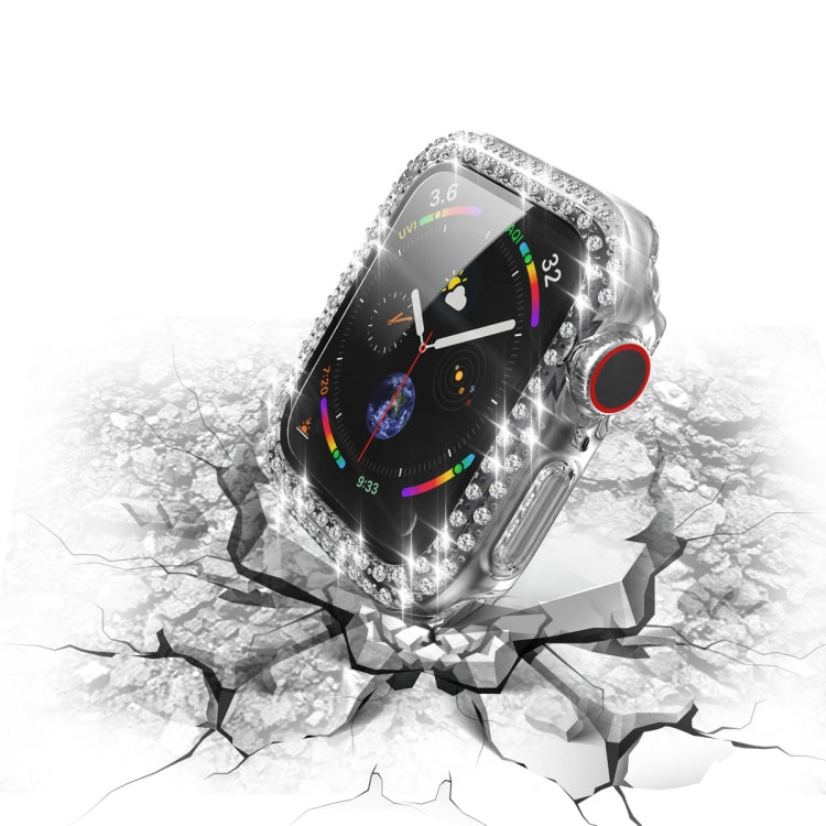 電鍍PC雙排鑽石保護殼附鋼化玻璃膜，適用於Apple Watch Series，適用於Apple Watch Series 6 / 5 / 4 / Watch SE 40mm，適用於Apple Watch Series 6 / 5 / 4 / Watch SE 44mm