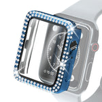 電鍍PC雙排鑽石保護殼附鋼化玻璃膜，適用於Apple Watch Series，適用於Apple Watch Series 6 / 5 / 4 / Watch SE 40mm，適用於Apple Watch Series 6 / 5 / 4 / Watch SE 44mm