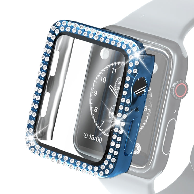 電鍍PC雙排鑽石保護殼附鋼化玻璃膜，適用於Apple Watch Series，適用於Apple Watch Series 6 / 5 / 4 / Watch SE 40mm，適用於Apple Watch Series 6 / 5 / 4 / Watch SE 44mm
