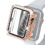 電鍍PC雙排鑽石保護殼附鋼化玻璃膜，適用於Apple Watch Series，適用於Apple Watch Series 6 / 5 / 4 / Watch SE 40mm，適用於Apple Watch Series 6 / 5 / 4 / Watch SE 44mm