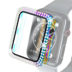 電鍍PC雙排鑽石保護殼附鋼化玻璃膜，適用於Apple Watch Series，適用於Apple Watch Series 6 / 5 / 4 / Watch SE 40mm，適用於Apple Watch Series 6 / 5 / 4 / Watch SE 44mm