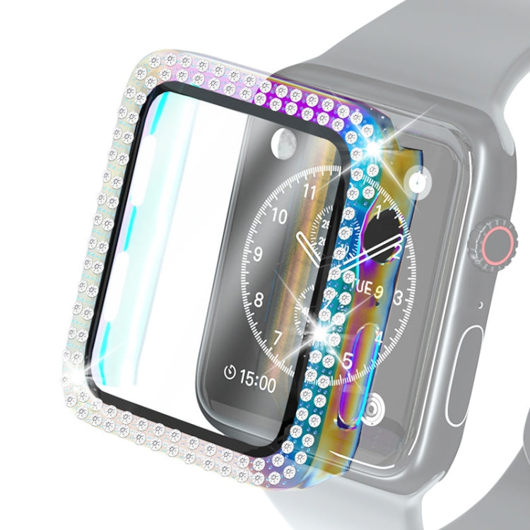 電鍍PC雙排鑽石保護殼附鋼化玻璃膜，適用於Apple Watch Series，適用於Apple Watch Series 6 / 5 / 4 / Watch SE 40mm，適用於Apple Watch Series 6 / 5 / 4 / Watch SE 44mm