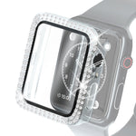 電鍍PC雙排鑽石保護殼附鋼化玻璃膜，適用於Apple Watch Series，適用於Apple Watch Series 6 / 5 / 4 / Watch SE 40mm，適用於Apple Watch Series 6 / 5 / 4 / Watch SE 44mm
