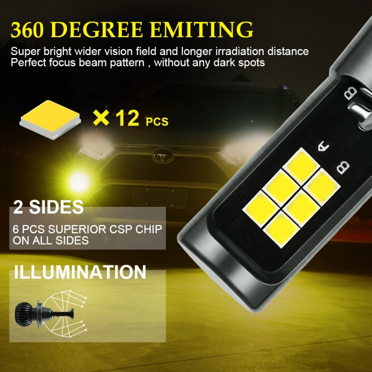 DC9-32V / 3000LM / 30W / 6000K+3000K IP65 Car LED Double Color Fog Light with 12LEDs CSP Lamp Beads, 2 PCS EV15 H7