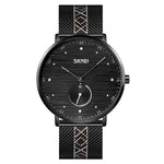 SKMEI 9218 男士橫條阿拉伯數字錶盤網狀錶帶石英錶