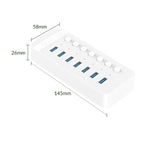 ORICO CT2U3-7AB-WH 7合1塑膠條紋多埠USB集線器，附獨立開關，CT2U3-7AB-BK 英國插頭，CT2U3-7AB-WH 英國插頭，CT2U3-7AB-BK 歐盟插頭，CT2U3-7AB-WH 歐盟插頭，CT2U3-7AB-BK 澳洲插頭，CT2U3-7AB-WH 澳洲插頭
