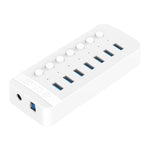 ORICO CT2U3-7AB-WH 7合1塑膠條紋多埠USB集線器，附獨立開關，CT2U3-7AB-BK 英國插頭，CT2U3-7AB-WH 英國插頭，CT2U3-7AB-BK 歐盟插頭，CT2U3-7AB-WH 歐盟插頭，CT2U3-7AB-BK 澳洲插頭，CT2U3-7AB-WH 澳洲插頭