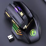 iMICE GW-X7 7鍵靜音可充電無線遊戲滑鼠，彩色RGB燈光，GW-X7 2.4G