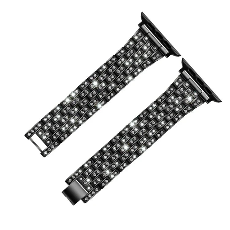 五珠鑽石鋼替換錶帶，適用於蘋果手錶系列，7 41mm / 6 & SE & 5 & 4 40mm / 3 & 2 & 1 38mm，7 45mm / 6 & SE & 5 & 4 44mm / 3 & 2 & 1 42mm