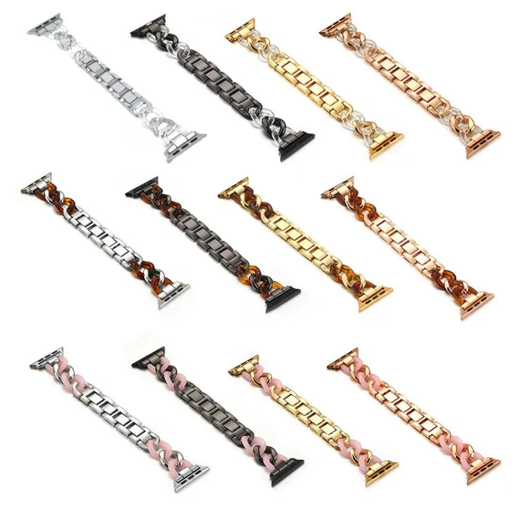 牛仔鏈 + 樹脂金屬替換錶帶，適用於 Apple Watch 系列，7 41mm / 6 & SE & 5 & 4 40mm / 3 & 2 & 1 38mm，7 45mm / 6 & SE & 5 & 4 44mm / 3 & 2 & 1 42mm