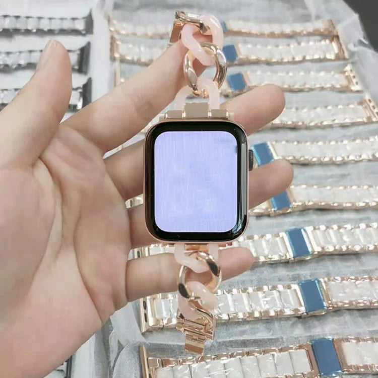 牛仔鏈 + 樹脂金屬替換錶帶，適用於 Apple Watch 系列，7 41mm / 6 & SE & 5 & 4 40mm / 3 & 2 & 1 38mm，7 45mm / 6 & SE & 5 & 4 44mm / 3 & 2 & 1 42mm