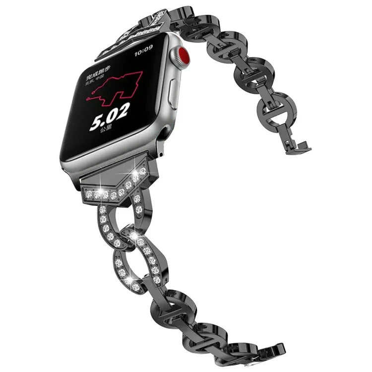 鑽石不鏽鋼替換錶帶，適用於 Apple Watch 系列，7 41mm / 6 & SE & 5 & 4 40mm / 3 & 2 & 1 38mm，7 45mm / 6 & SE & 5 & 4 44mm / 3 & 2 & 1 42mm
