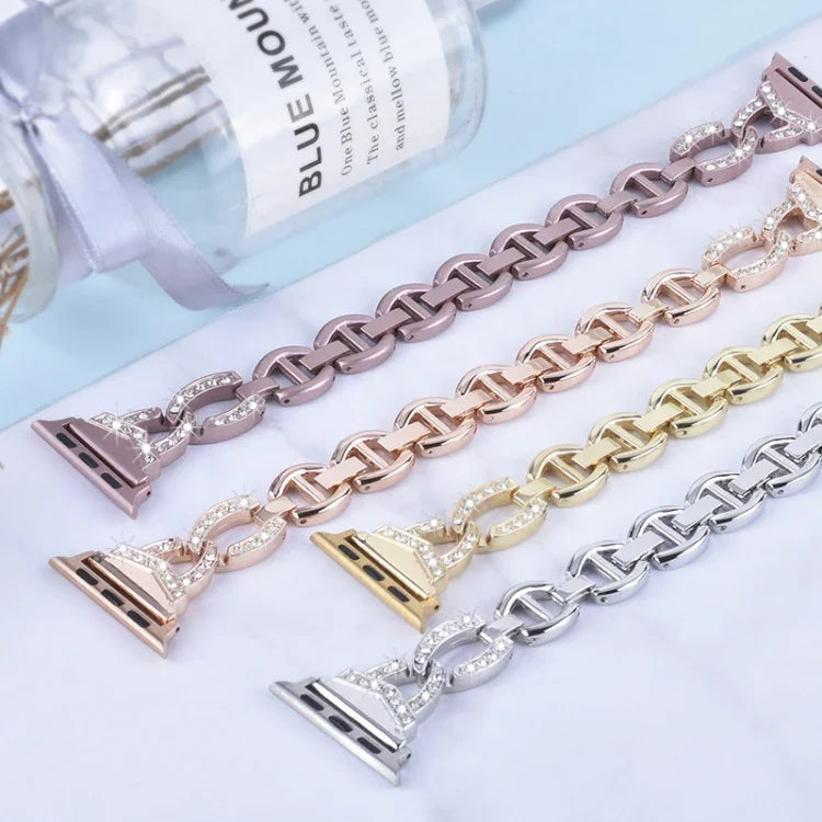鑽石不鏽鋼替換錶帶，適用於 Apple Watch 系列，7 41mm / 6 & SE & 5 & 4 40mm / 3 & 2 & 1 38mm，7 45mm / 6 & SE & 5 & 4 44mm / 3 & 2 & 1 42mm