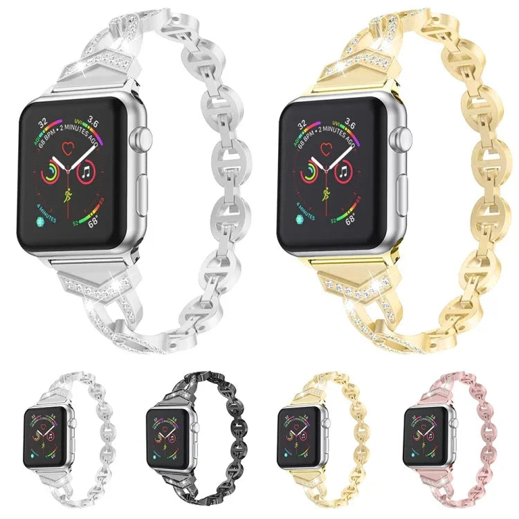 鑽石不鏽鋼替換錶帶，適用於 Apple Watch 系列，7 41mm / 6 & SE & 5 & 4 40mm / 3 & 2 & 1 38mm，7 45mm / 6 & SE & 5 & 4 44mm / 3 & 2 & 1 42mm