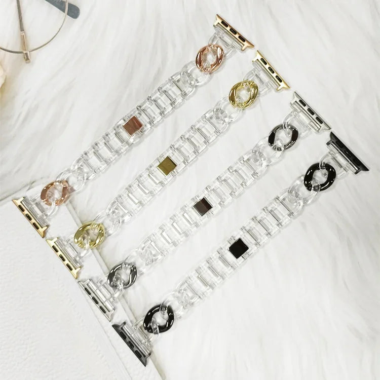 Transparent Cowboy Chain Replacement Strap Watchband For Apple Watch Series, 7 41mm / 6 & SE & 5 & 4 40mm / 3 & 2 & 1 38mm, 7 45mm / 6 & SE & 5 & 4 44mm / 3 & 2 & 1 42mm