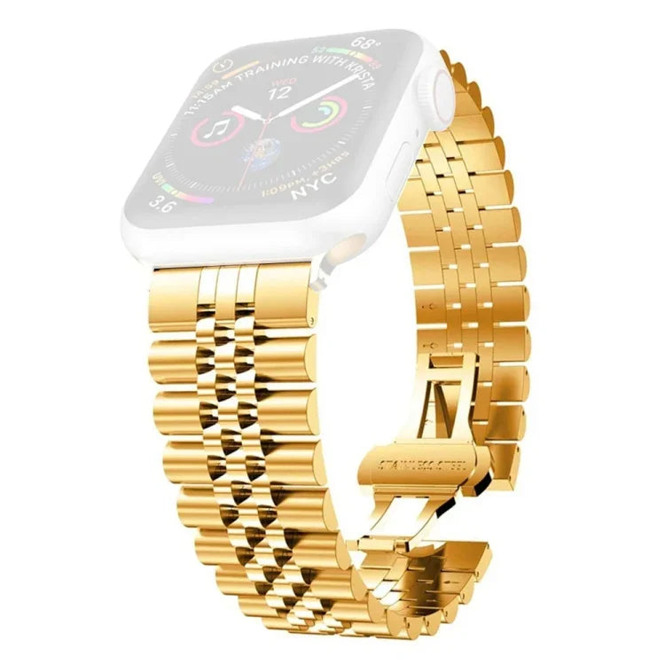 Women Five Beads Stainless Steel Replacement Watchband Width: 20mm  For Apple Watch Series, 7 45mm / 6 & SE & 5 & 4 44mm / 3 & 2 & 1 42mm, 7 41mm / 6 & SE & 5 & 4 40mm / 3 & 2 & 1 38mm