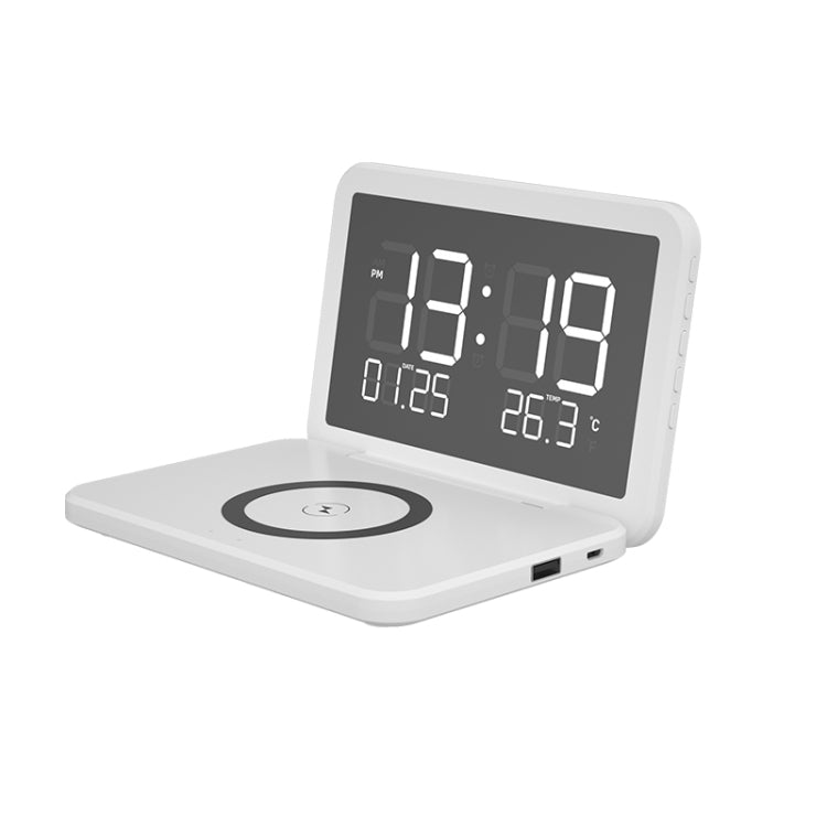 SY-118 15W 可折疊鏡面永恆桌曆時鐘無線充電器，帶鬧鐘及三段亮度調節功能，SY-118 黑色，SY-118 白色