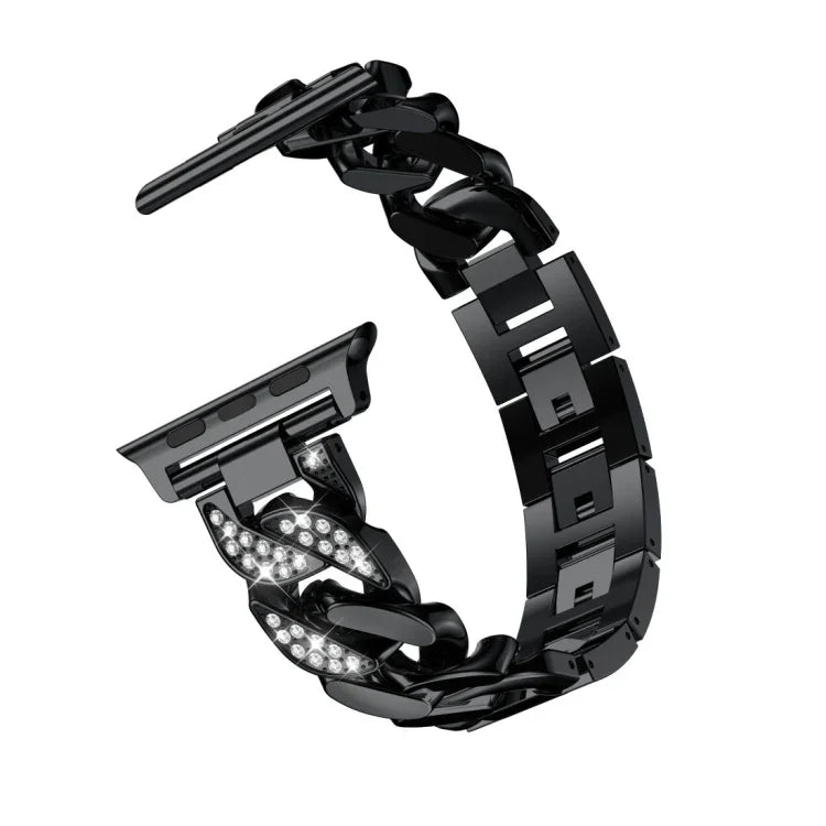 單排牛仔鑽石合金錶帶，適用於 Apple Watch Series 8&7 41mm / SE 2&6&SE&5&4 40mm / 3&2&1 38mm，適用於 Apple Watch Series 8&7 45mm / SE 2&6&SE&5&4 44mm / 3&2&1 42mm