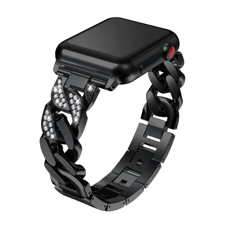 單排牛仔鑽石合金錶帶，適用於 Apple Watch Series 8&7 41mm / SE 2&6&SE&5&4 40mm / 3&2&1 38mm，適用於 Apple Watch Series 8&7 45mm / SE 2&6&SE&5&4 44mm / 3&2&1 42mm
