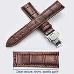 Classic Cowhide Leather Gold Butterfly Buckle Replacement Strap Watchband, 10mm, 12mm, 14mm, 16mm, 18mm, 20mm, 22mm, 24mm