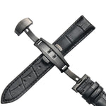 Classic Cowhide Leather Black Butterfly Buckle Replacement Strap Watchband, 10mm, 12mm, 14mm, 16mm, 18mm, 20mm, 22mm, 24mm