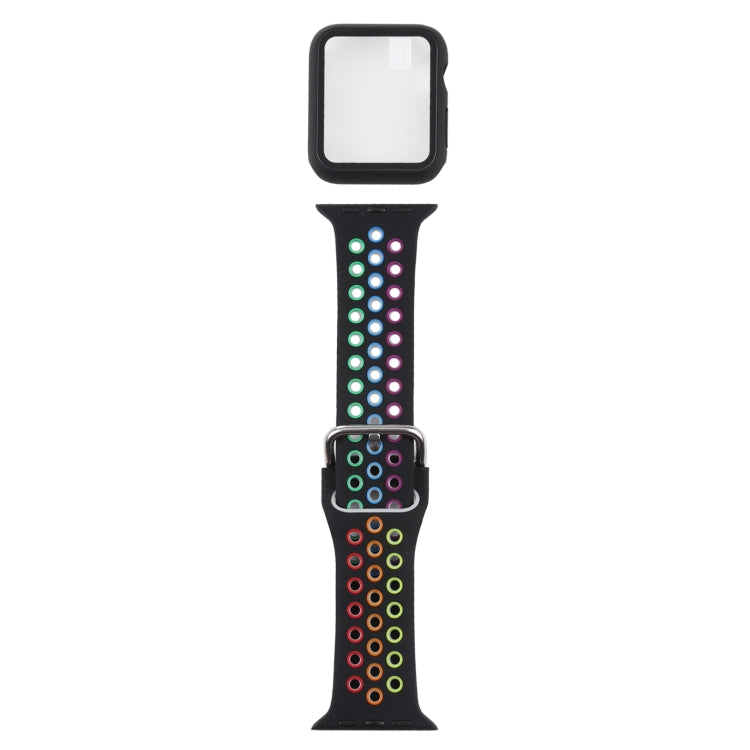 矽膠替換錶帶 + 帶螢幕保護貼的保護殼套裝，適用於 Apple Watch Series 3 & 2 & 1 38mm，適用於 Apple Watch Series 6 / 5 / 4 / Watch SE 40mm