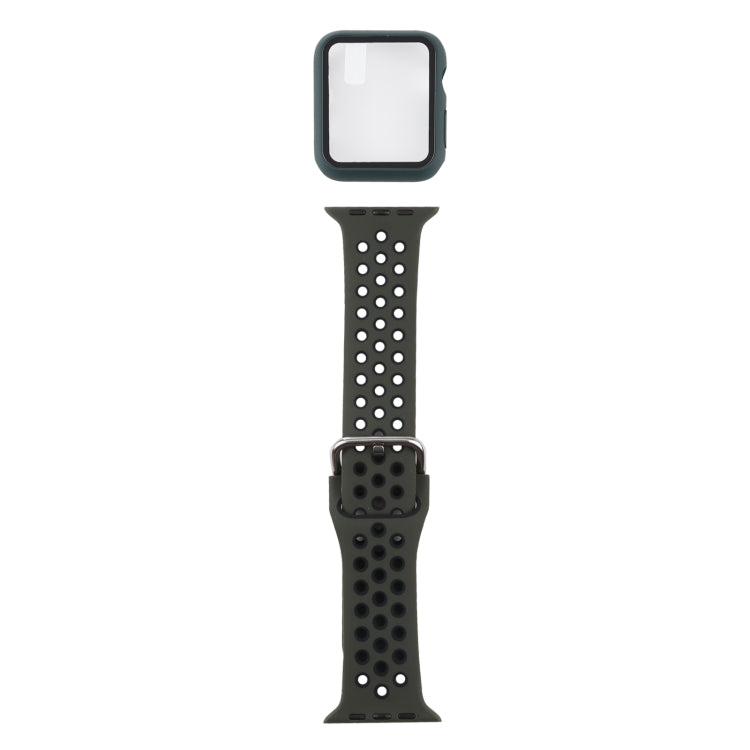 矽膠替換錶帶 + 帶螢幕保護貼的保護殼套裝，適用於 Apple Watch Series 3 & 2 & 1 38mm，適用於 Apple Watch Series 6 / 5 / 4 / Watch SE 40mm
