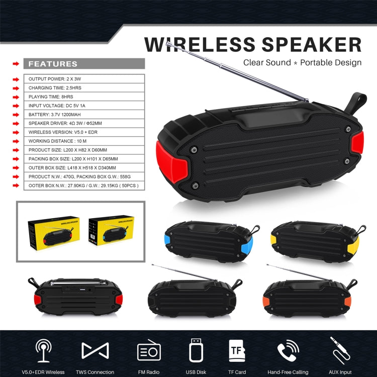 New Rixing NR-907FM TWS 戶外藍牙喇叭，支援免持通話／FM，附手柄及天線，NR-907FM（橘）、NR-907FM（黑）、NR-907FM（紅）、NR-907FM（黃）、NR-906（藍）