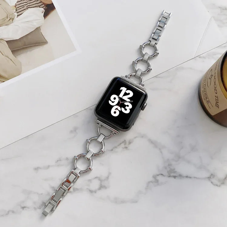 O型鏈條金屬替換錶帶，適用於 Apple Watch Series，7 41mm/6&SE&5&4 40mm/3&2&1 38mm，7 45mm/6&SE&5&4 44mm/3&2&1 42mm