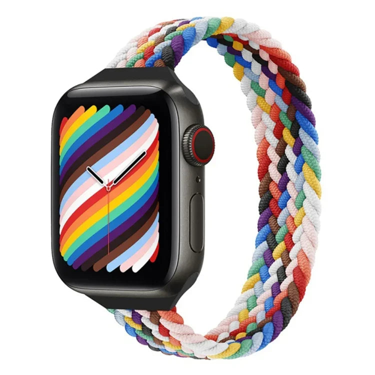 小手腕單圈尼龍編織替換錶帶，適用於 Apple Watch Series 7 45mm / 6&SE&5&4 44mm / 3&2&1 42mm，S 145mm，M 155mm，L 165mm