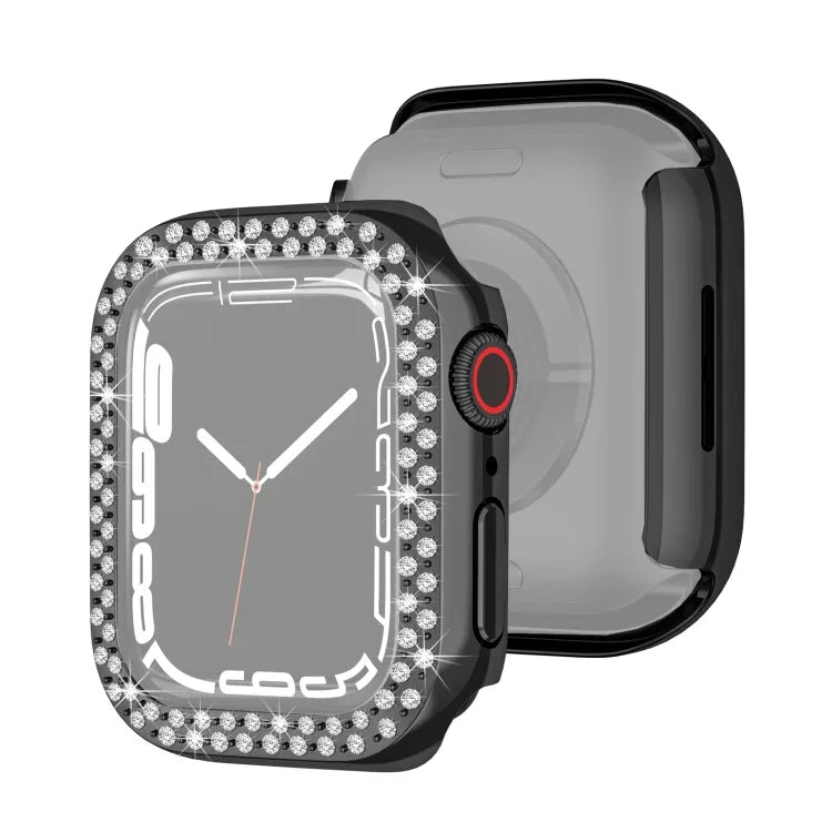 電鍍 PC 雙排鑽石保護殼，適用於 Apple Watch Series，適用於 Apple Watch Series 9 / 8 / 7 41mm，適用於 Apple Watch Series 9 / 8 / 7 45mm
