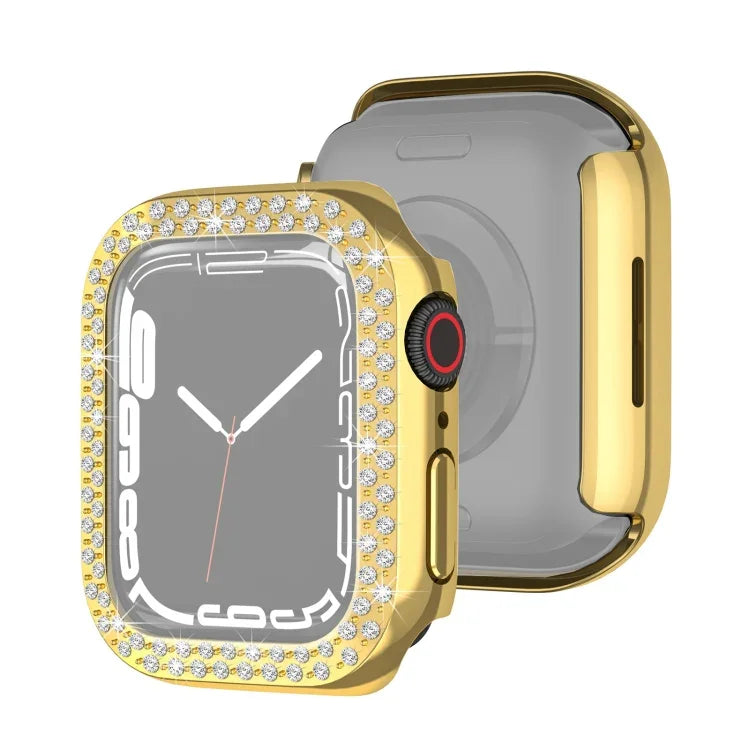 電鍍 PC 雙排鑽石保護殼，適用於 Apple Watch Series，適用於 Apple Watch Series 9 / 8 / 7 41mm，適用於 Apple Watch Series 9 / 8 / 7 45mm