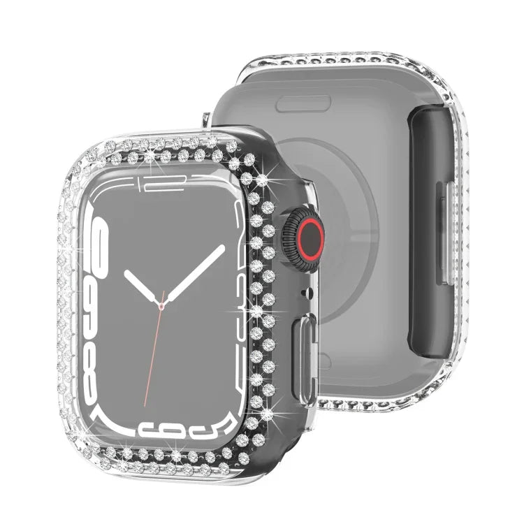電鍍 PC 雙排鑽石保護殼，適用於 Apple Watch Series，適用於 Apple Watch Series 9 / 8 / 7 41mm，適用於 Apple Watch Series 9 / 8 / 7 45mm