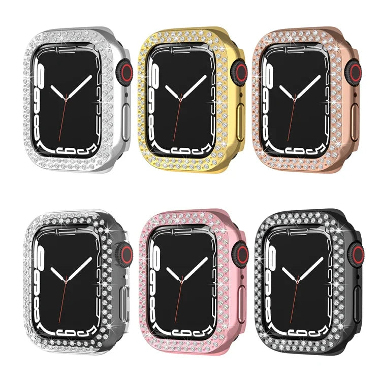 電鍍 PC 雙排鑽石保護殼，適用於 Apple Watch Series，適用於 Apple Watch Series 9 / 8 / 7 41mm，適用於 Apple Watch Series 9 / 8 / 7 45mm