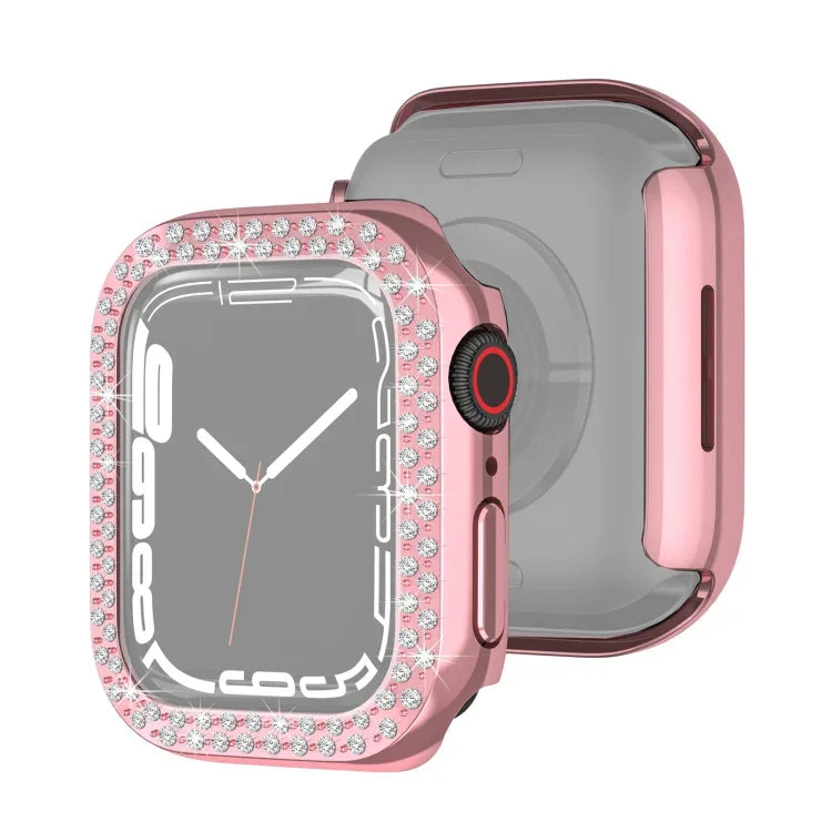 電鍍 PC 雙排鑽石保護殼，適用於 Apple Watch Series，適用於 Apple Watch Series 9 / 8 / 7 41mm，適用於 Apple Watch Series 9 / 8 / 7 45mm