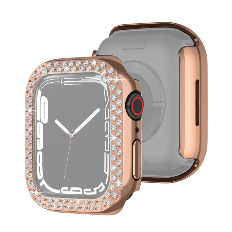 電鍍 PC 雙排鑽石保護殼，適用於 Apple Watch Series，適用於 Apple Watch Series 9 / 8 / 7 41mm，適用於 Apple Watch Series 9 / 8 / 7 45mm