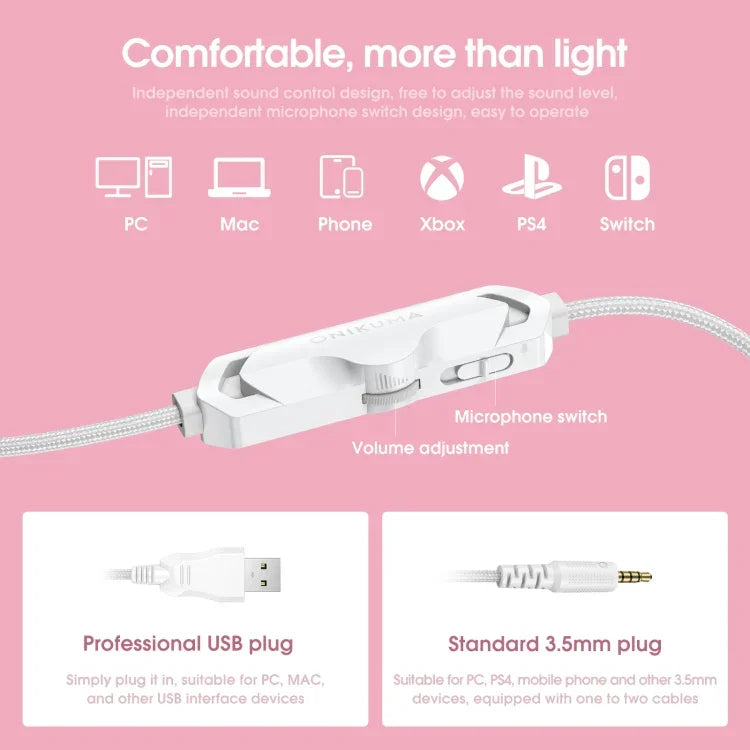 ONIKUMA X10 車用耳機 LED 燈光可調遊戲耳機附麥克風