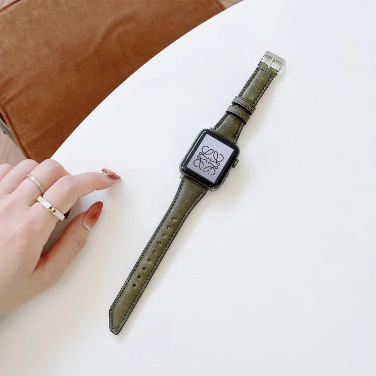 刀尾形牛皮替換錶帶，適用於 Apple Watch 系列，7 45mm / 6&SE&5&4 44mm / 3&2&1 42mm，7 41mm / 6&SE&5&4 40mm / 3&2&1 38mm